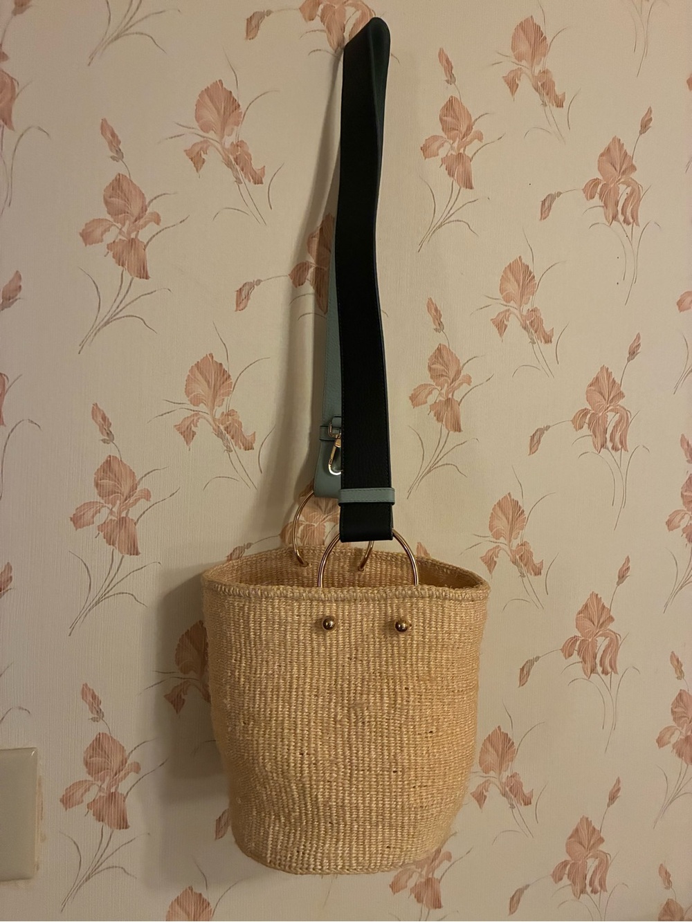 Strathberry Green raffia one of a kind sample bag leather should purse handbag